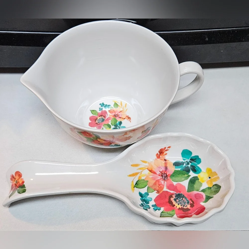The Pioneer Woman Melamine Spoon Rest & 2 Cup Measuring Cup set Sale No Offers